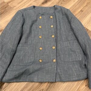 Womens Tweed Double-Breasted Jacket with Gold Buttons